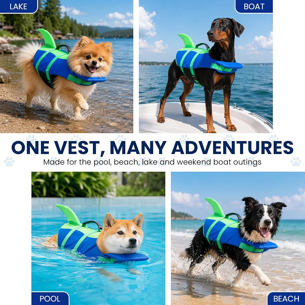 Dog Life Jacket with Chin Float, Shark Vest for Swimming, Rescue Handle
Pet Buoyancy Aid, Neck Support, Adjustable Straps, Quick-Release Buckles, Pool & Beach Use, Small to Large Dogs