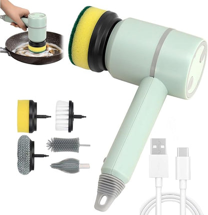 Dish Buddy, Electric Dish Gun for Washing Dishes, Electric Scrub Brush, Electric Dish Scrubber with 6 Replaceable Brush Heads, Handheld Kitchen Cleaning Brushes for Dishes and Kitchen