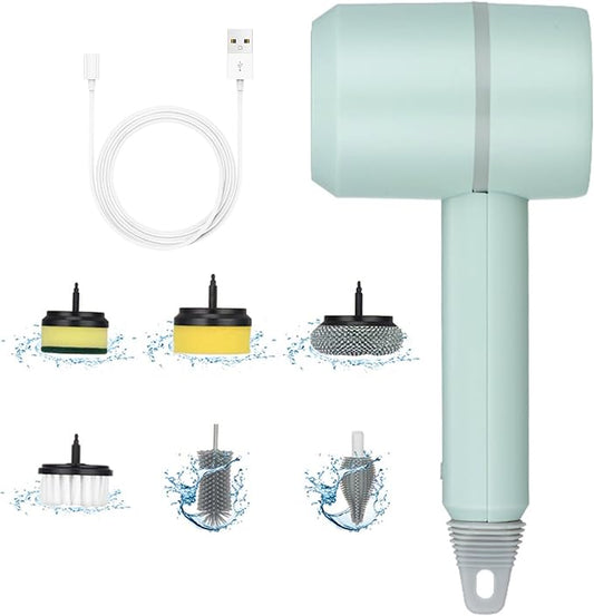 Dish Buddy, Electric Dish Gun for Washing Dishes, Electric Scrub Brush, Electric Dish Scrubber with 6 Replaceable Brush Heads, Handheld Kitchen Cleaning Brushes for Dishes and Kitchen