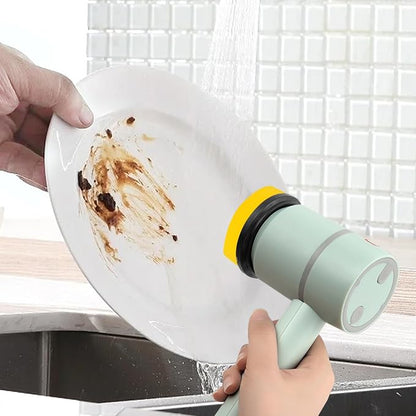 Dish Buddy, Electric Dish Gun for Washing Dishes, Electric Scrub Brush, Electric Dish Scrubber with 6 Replaceable Brush Heads, Handheld Kitchen Cleaning Brushes for Dishes and Kitchen