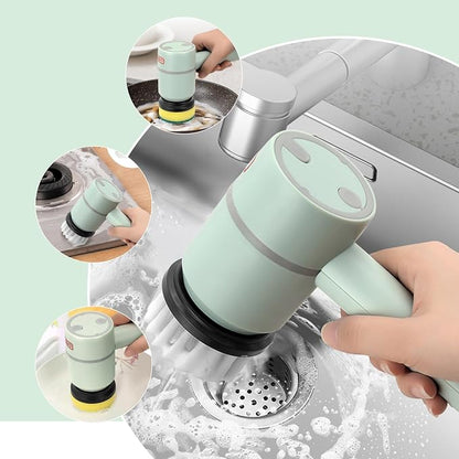 Dish Buddy, Electric Dish Gun for Washing Dishes, Electric Scrub Brush, Electric Dish Scrubber with 6 Replaceable Brush Heads, Handheld Kitchen Cleaning Brushes for Dishes and Kitchen