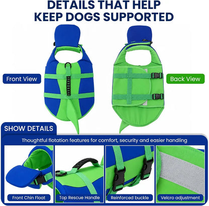 Dog Life Jacket with Chin Float, Shark Vest for Swimming, Rescue Handle
Pet Buoyancy Aid, Neck Support, Adjustable Straps, Quick-Release Buckles, Pool & Beach Use, Small to Large Dogs