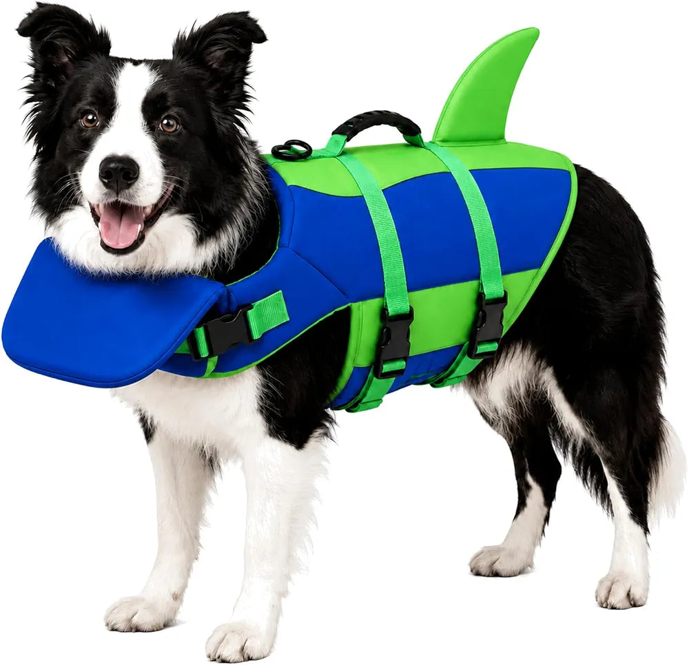 Dog Life Jacket with Chin Float, Shark Vest for Swimming, Rescue Handle
Pet Buoyancy Aid, Neck Support, Adjustable Straps, Quick-Release Buckles, Pool & Beach Use, Small to Large Dogs