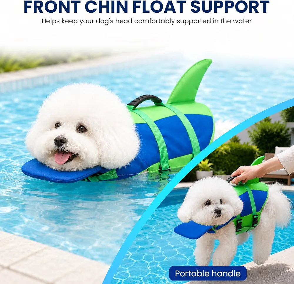 Dog Life Jacket with Chin Float, Shark Vest for Swimming, Rescue Handle
Pet Buoyancy Aid, Neck Support, Adjustable Straps, Quick-Release Buckles, Pool & Beach Use, Small to Large Dogs